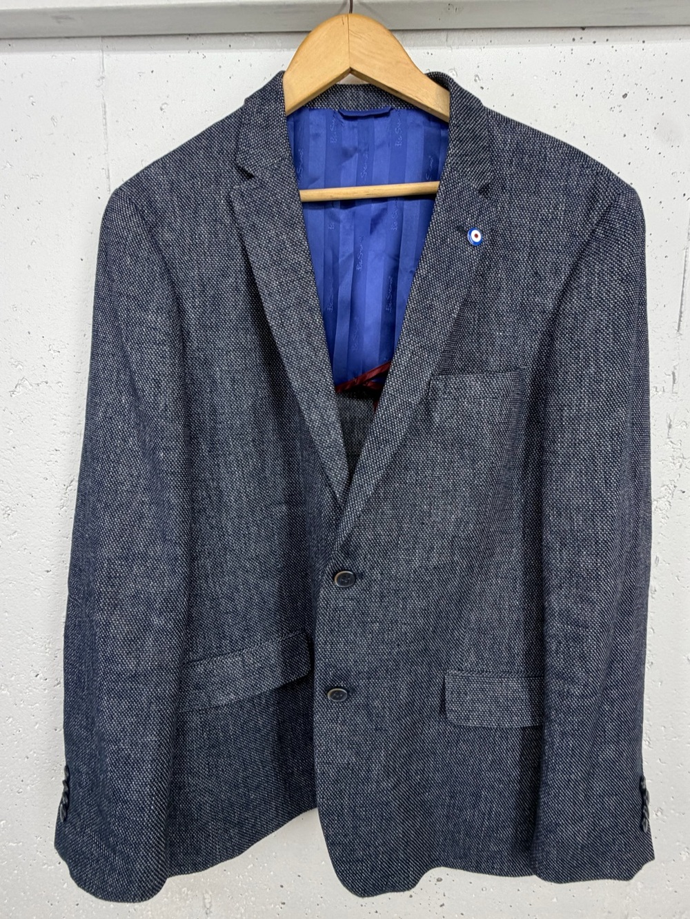 Ben Sherman Men’s Size 46R Linen Cotton Blend Navy Blue Sports Jacket Blazer